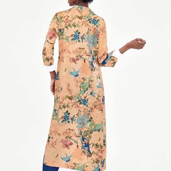 Zara Piped Floral Maxi Shirt Kimono Dress - Picture 6 of 16